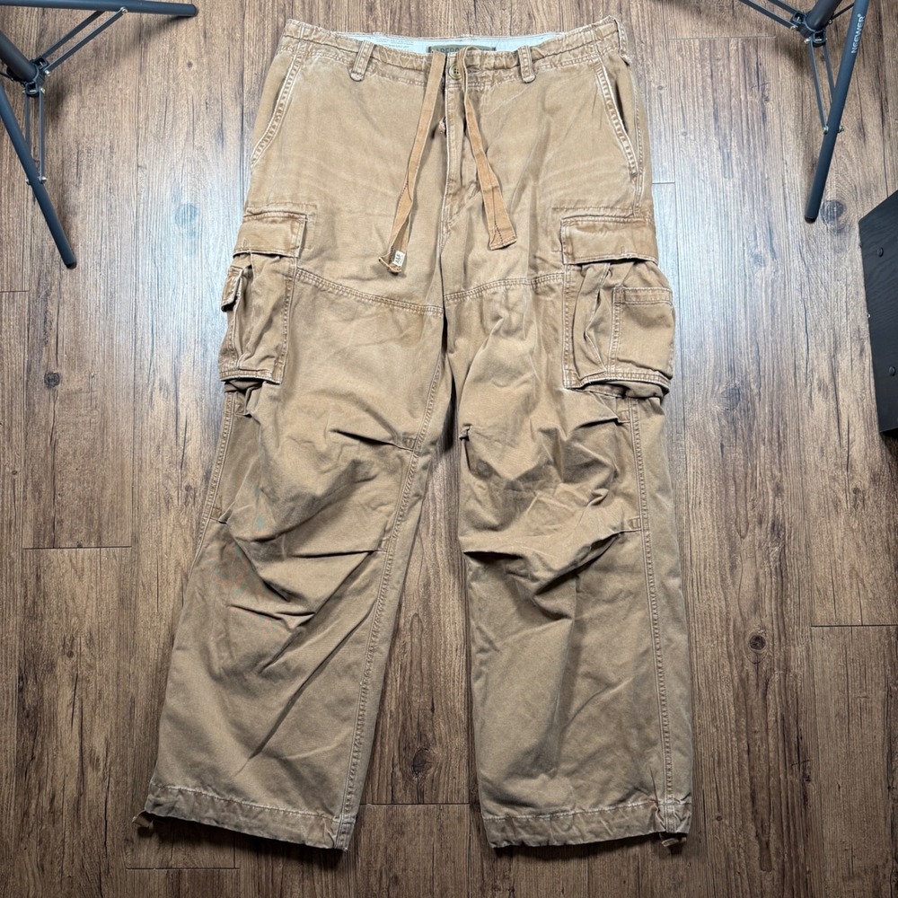 Vtg Y2K Abercrombie Fitch Cargo Pant Men 36L Tan Khaki Wide Leg Utility Military